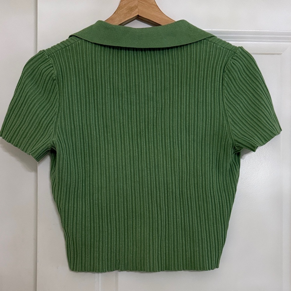 Divided Green Ribbed Button-Down Shirt - Picture 3 of 3